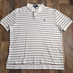 Vintage Polo Ralph Lauren Polo Shirt Men's XL White‎ Striped Rugby Short Sleeve